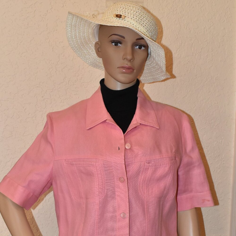 Vintage Caroline Biss Pink, Short-Sleeve Linen Shirt / blouse US 8 - NWOT